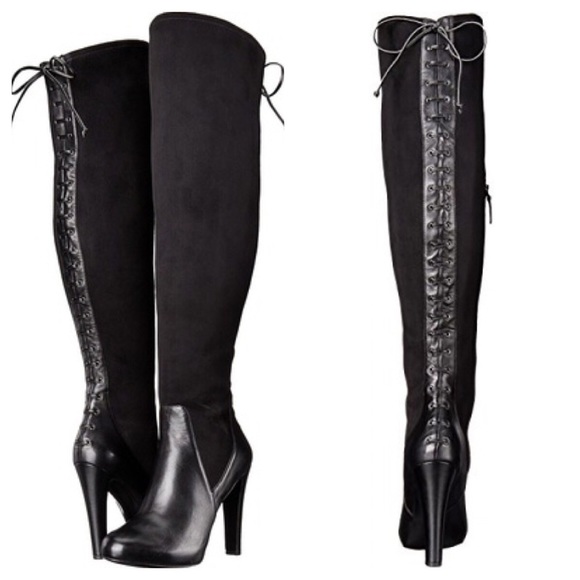 Nine West Shoes - Nine West Brenna Thigh High Leather Corset Boots